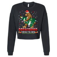 Sasquatch Christmas Squatching Bigfoot Santa Xmas Tree Light Cropped Pullover Crew