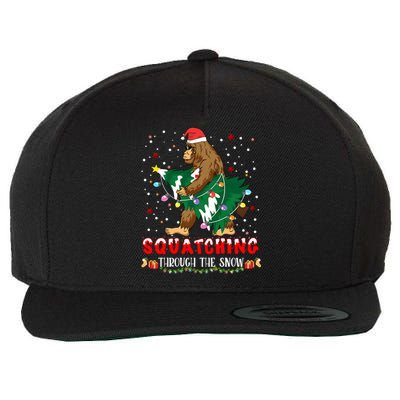 Sasquatch Christmas Squatching Bigfoot Santa Xmas Tree Light Wool Snapback Cap