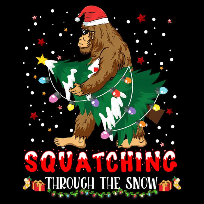 Sasquatch Christmas Squatching Bigfoot Santa Xmas Tree Light Wool Snapback Cap