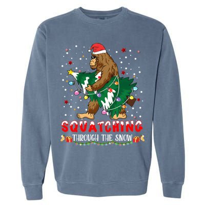 Sasquatch Christmas Squatching Bigfoot Santa Xmas Tree Light Garment-Dyed Sweatshirt