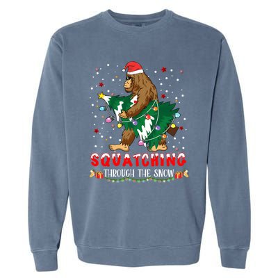 Sasquatch Christmas Squatching Bigfoot Santa Xmas Tree Light Garment-Dyed Sweatshirt