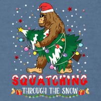 Sasquatch Christmas Squatching Bigfoot Santa Xmas Tree Light Garment-Dyed Sweatshirt