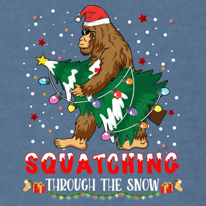 Sasquatch Christmas Squatching Bigfoot Santa Xmas Tree Light Garment-Dyed Sweatshirt