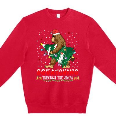 Sasquatch Christmas Squatching Bigfoot Santa Xmas Tree Light Premium Crewneck Sweatshirt