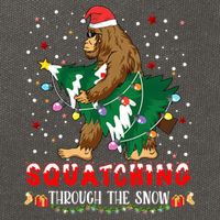 Sasquatch Christmas Squatching Bigfoot Santa Xmas Tree Light Cotton Canvas Backpack