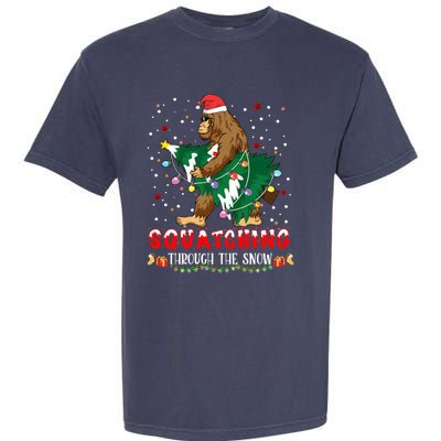 Sasquatch Christmas Squatching Bigfoot Santa Xmas Tree Light Garment-Dyed Heavyweight T-Shirt