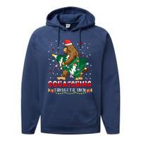 Sasquatch Christmas Squatching Bigfoot Santa Xmas Tree Light Performance Fleece Hoodie