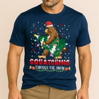 Sasquatch Christmas Squatching Bigfoot Santa Xmas Tree Light Performance Shirt