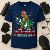 Sasquatch Christmas Squatching Bigfoot Santa Xmas Tree Light Performance Shirt
