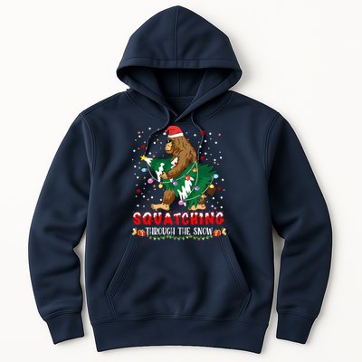 Sasquatch Christmas Squatching Bigfoot Santa Xmas Tree Light Hoodie