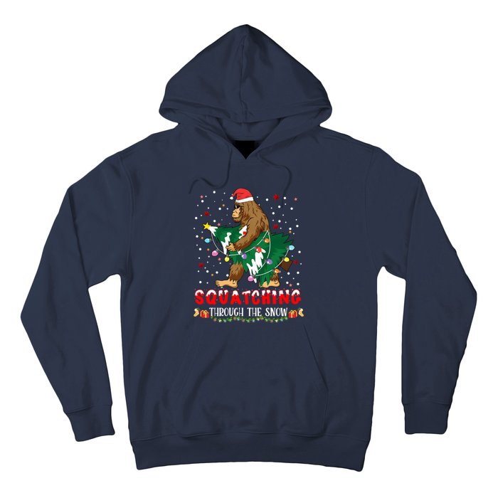 Sasquatch Christmas Squatching Bigfoot Santa Xmas Tree Light Hoodie