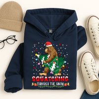 Sasquatch Christmas Squatching Bigfoot Santa Xmas Tree Light Hoodie