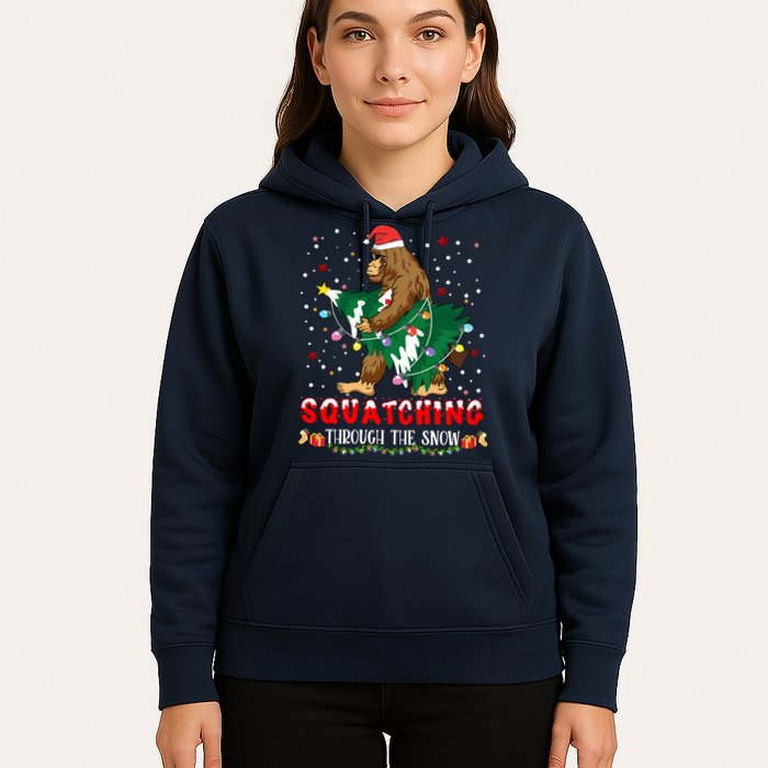 Sasquatch Christmas Squatching Bigfoot Santa Xmas Tree Light Hoodie