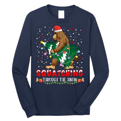 Sasquatch Christmas Squatching Bigfoot Santa Xmas Tree Light Long Sleeve Shirt