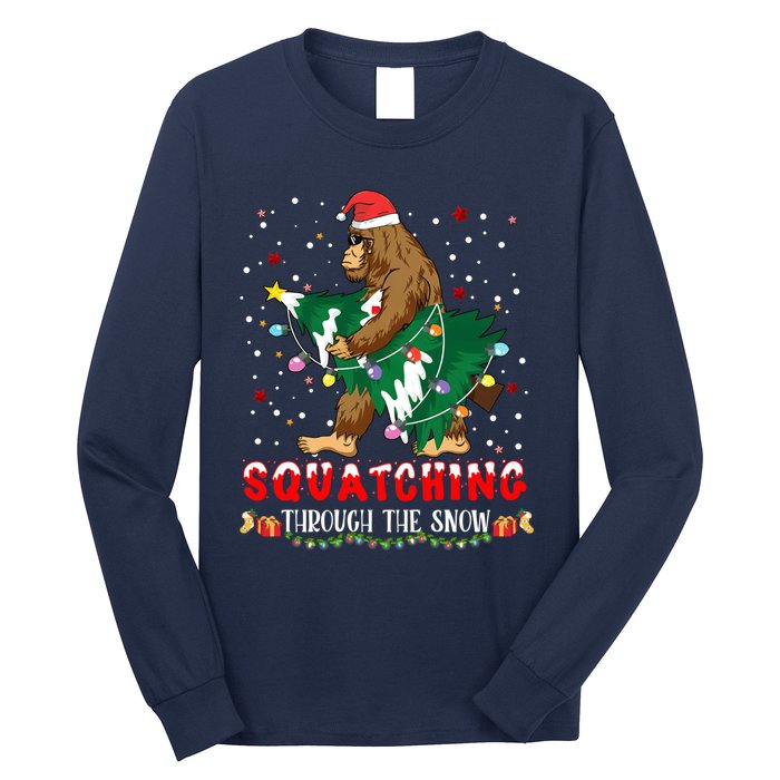 Sasquatch Christmas Squatching Bigfoot Santa Xmas Tree Light Long Sleeve Shirt