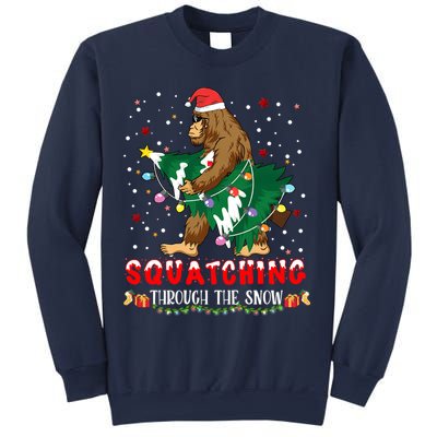 Sasquatch Christmas Squatching Bigfoot Santa Xmas Tree Light Sweatshirt