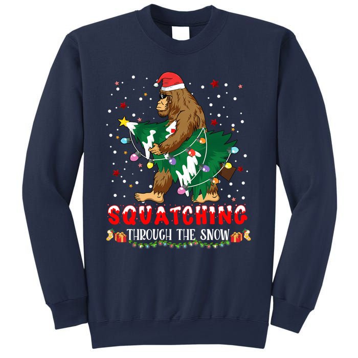 Sasquatch Christmas Squatching Bigfoot Santa Xmas Tree Light Sweatshirt