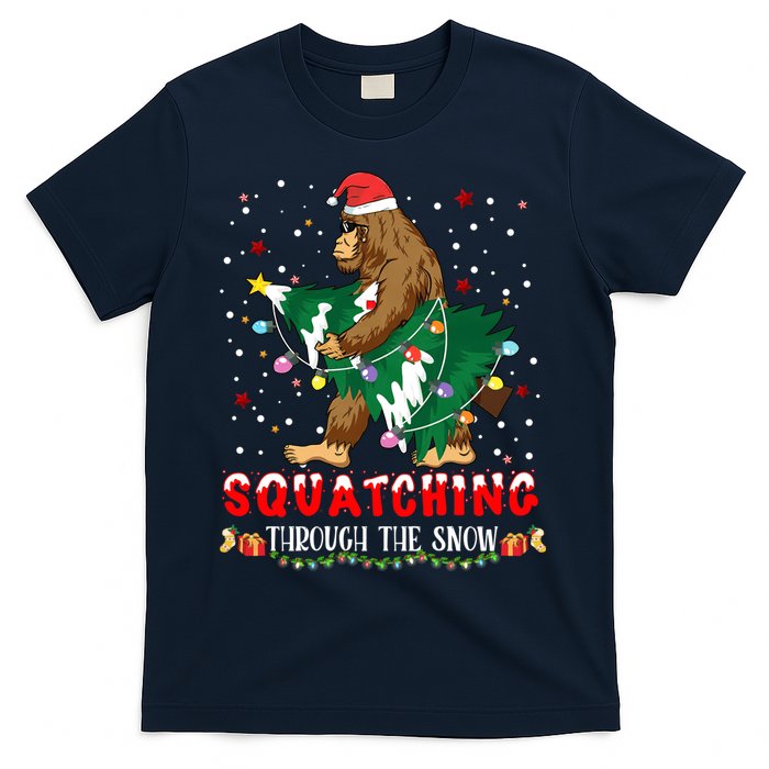Sasquatch Christmas Squatching Bigfoot Santa Xmas Tree Light T-Shirt