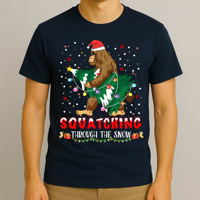 Sasquatch Christmas Squatching Bigfoot Santa Xmas Tree Light T-Shirt