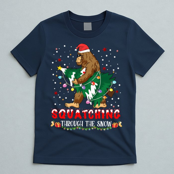 Sasquatch Christmas Squatching Bigfoot Santa Xmas Tree Light T-Shirt