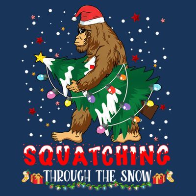 Sasquatch Christmas Squatching Bigfoot Santa Xmas Tree Light T-Shirt