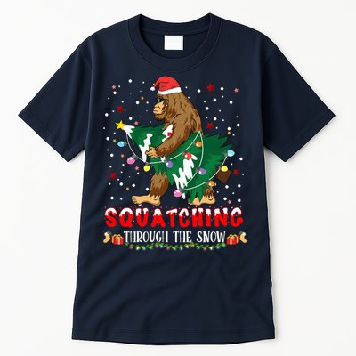 Sasquatch Christmas Squatching Bigfoot Santa Xmas Tree Light Tall T-Shirt