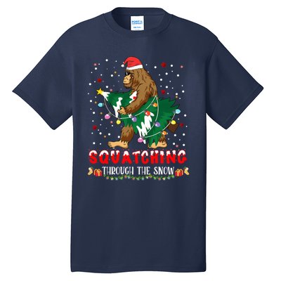 Sasquatch Christmas Squatching Bigfoot Santa Xmas Tree Light Tall T-Shirt