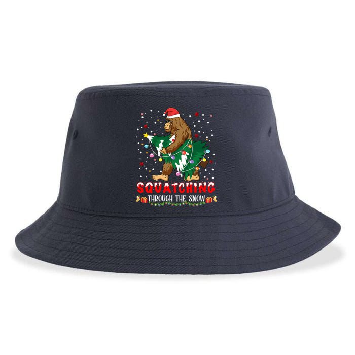 Sasquatch Christmas Squatching Bigfoot Santa Xmas Tree Light Sustainable Bucket Hat