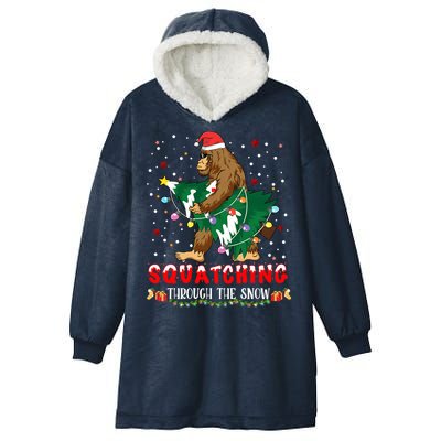 Sasquatch Christmas Squatching Bigfoot Santa Xmas Tree Light Hooded Wearable Blanket