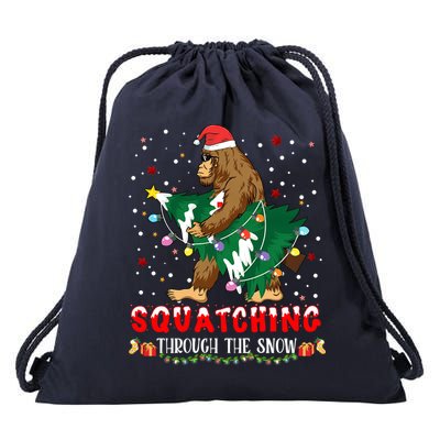 Sasquatch Christmas Squatching Bigfoot Santa Xmas Tree Light Drawstring Bag