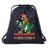 Sasquatch Christmas Squatching Bigfoot Santa Xmas Tree Light Drawstring Bag