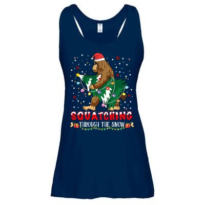 Sasquatch Christmas Squatching Bigfoot Santa Xmas Tree Light Ladies Essential Flowy Tank