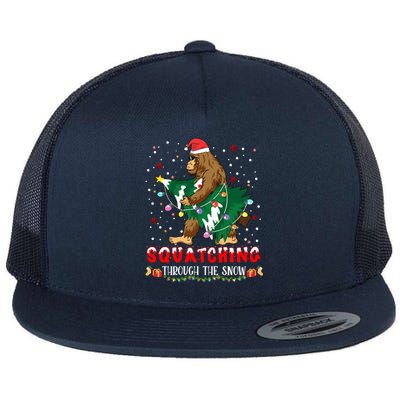 Sasquatch Christmas Squatching Bigfoot Santa Xmas Tree Light Flat Bill Trucker Hat