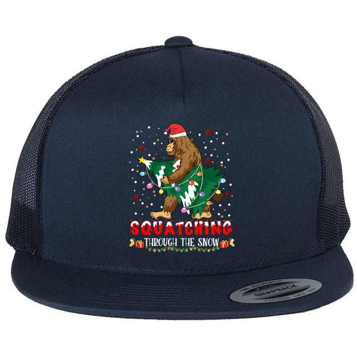 Sasquatch Christmas Squatching Bigfoot Santa Xmas Tree Light Flat Bill Trucker Hat