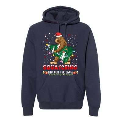 Sasquatch Christmas Squatching Bigfoot Santa Xmas Tree Light Premium Hoodie