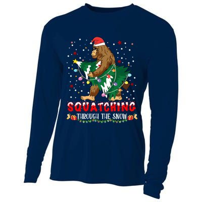 Sasquatch Christmas Squatching Bigfoot Santa Xmas Tree Light Cooling Performance Long Sleeve Crew