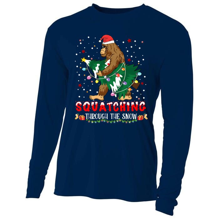 Sasquatch Christmas Squatching Bigfoot Santa Xmas Tree Light Cooling Performance Long Sleeve Crew