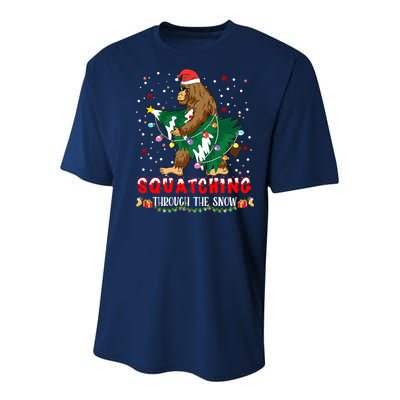 Sasquatch Christmas Squatching Bigfoot Santa Xmas Tree Light Youth Performance Sprint T-Shirt