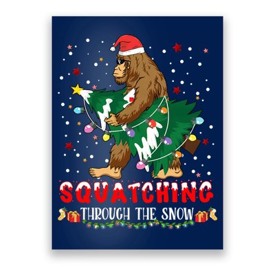 Sasquatch Christmas Squatching Bigfoot Santa Xmas Tree Light Poster