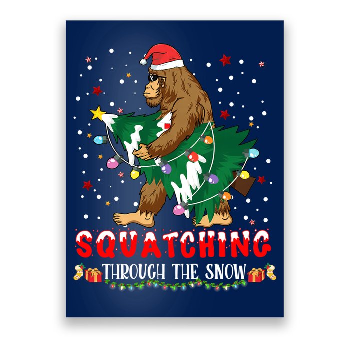 Sasquatch Christmas Squatching Bigfoot Santa Xmas Tree Light Poster