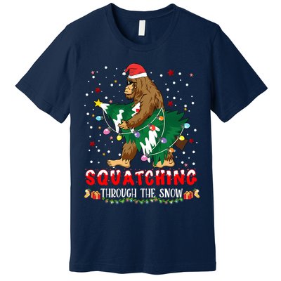 Sasquatch Christmas Squatching Bigfoot Santa Xmas Tree Light Premium T-Shirt