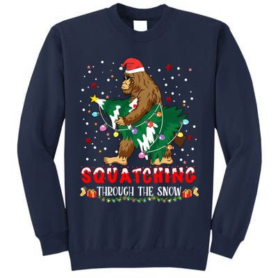 Sasquatch Christmas Squatching Bigfoot Santa Xmas Tree Light Tall Sweatshirt
