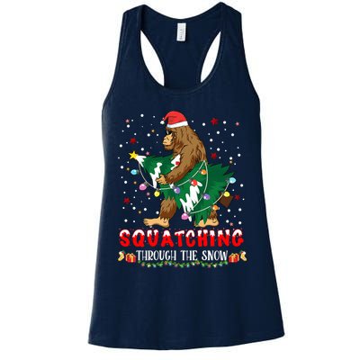 Sasquatch Christmas Squatching Bigfoot Santa Xmas Tree Light Womens Tank Top