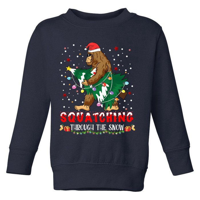 Sasquatch Christmas Squatching Bigfoot Santa Xmas Tree Light Toddler Sweatshirt