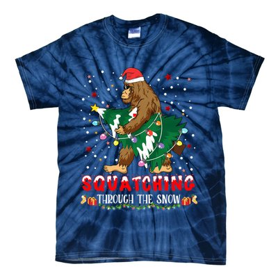 Sasquatch Christmas Squatching Bigfoot Santa Xmas Tree Light Tie-Dye T-Shirt