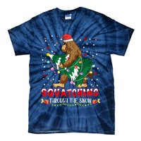 Sasquatch Christmas Squatching Bigfoot Santa Xmas Tree Light Tie-Dye T-Shirt