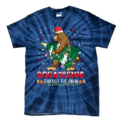 Sasquatch Christmas Squatching Bigfoot Santa Xmas Tree Light Tie-Dye T-Shirt