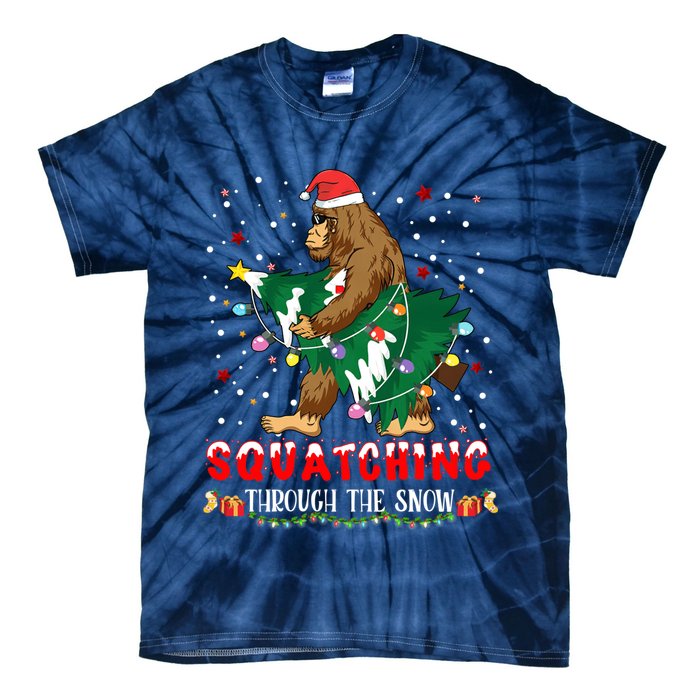 Sasquatch Christmas Squatching Bigfoot Santa Xmas Tree Light Tie-Dye T-Shirt