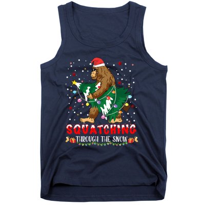 Sasquatch Christmas Squatching Bigfoot Santa Xmas Tree Light Tank Top