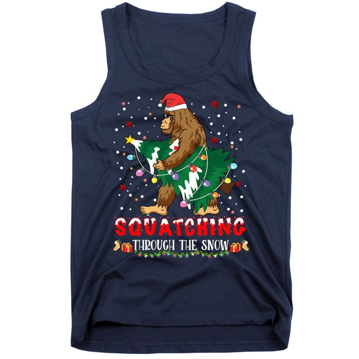 Sasquatch Christmas Squatching Bigfoot Santa Xmas Tree Light Tank Top